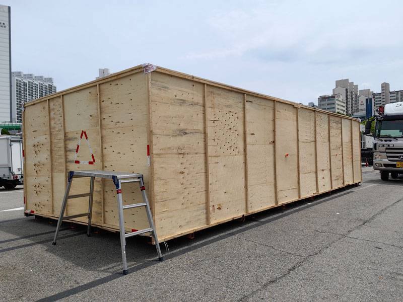 Wooden export case used to package industrial laser equipment for delivery